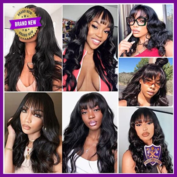 20 Inch Body Wave Human Hair Wig with Bangs Glueless Machine Made